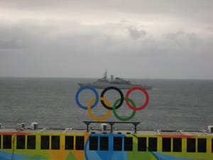 Ship with Olympic rings
